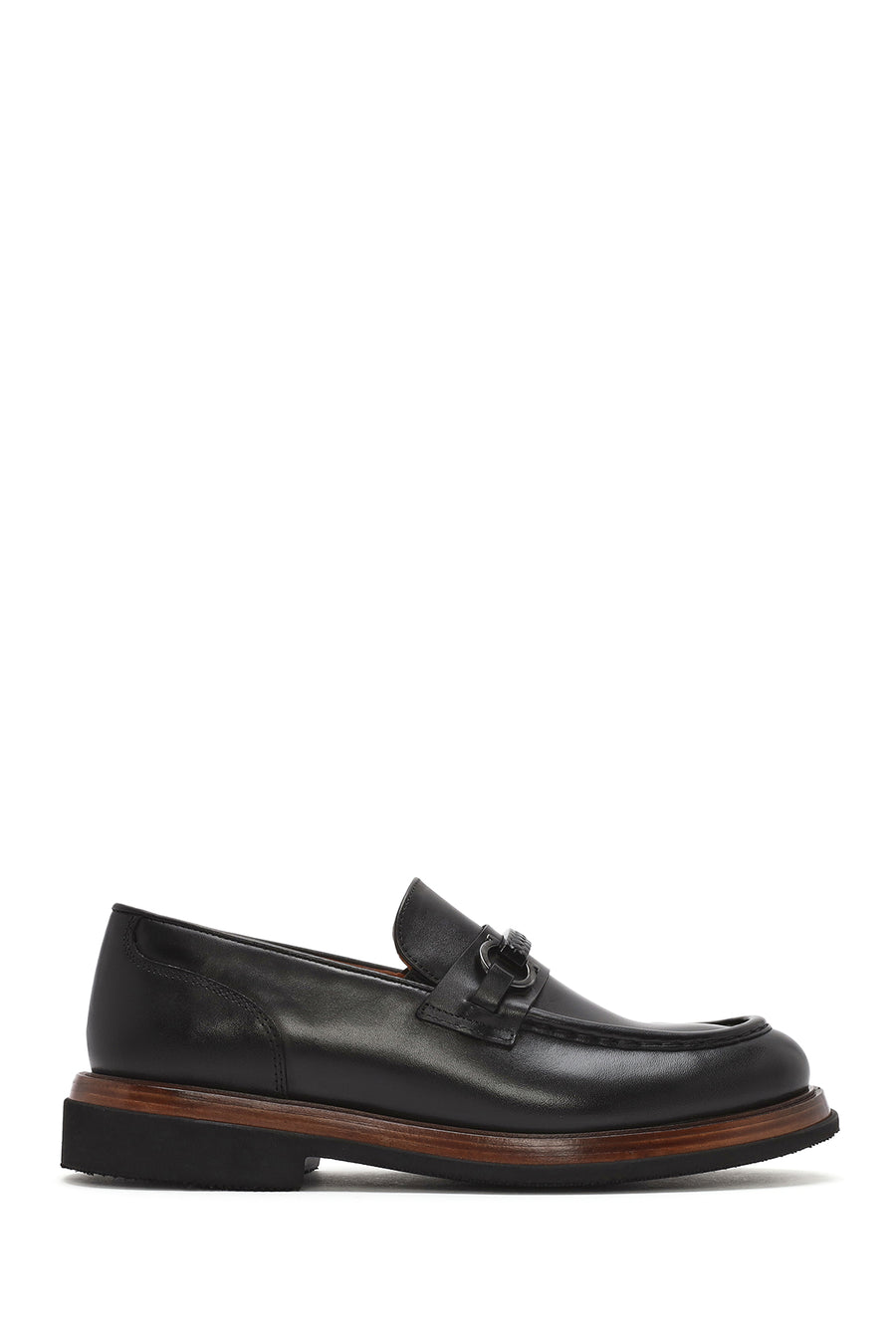 Male Black Buckled Thick-Soled Leather Loafer 26SFD722418 | Derimod