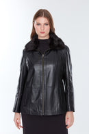 Samantha Women's Black Fur Leather Jacket | Derimod