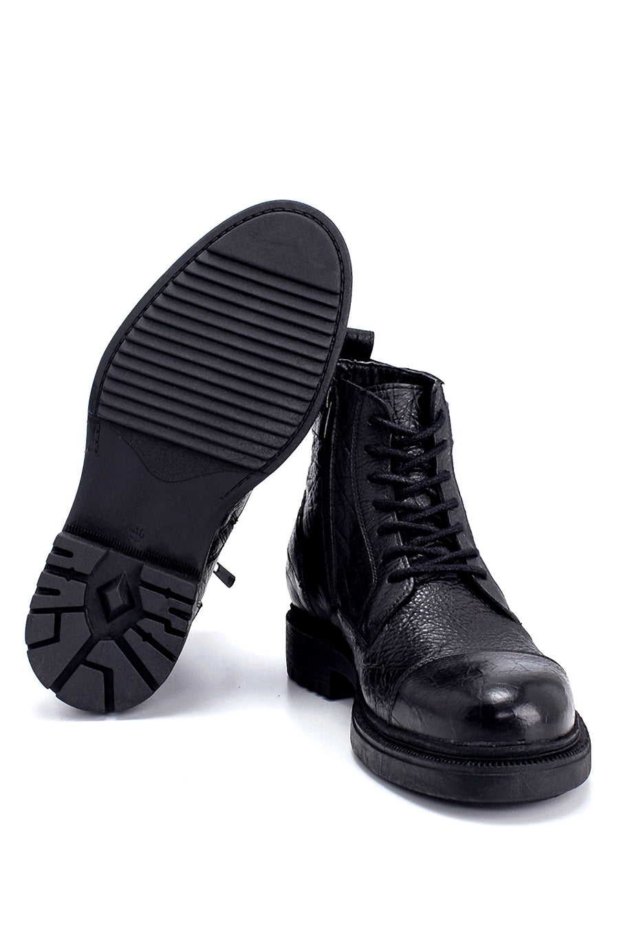 Men's Leather Buckle Detailed Boots