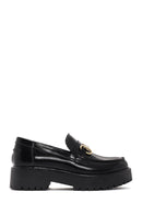 Women's Black Buckle Detailed Thick-Soled Leather Masculine Loafer | Derimod