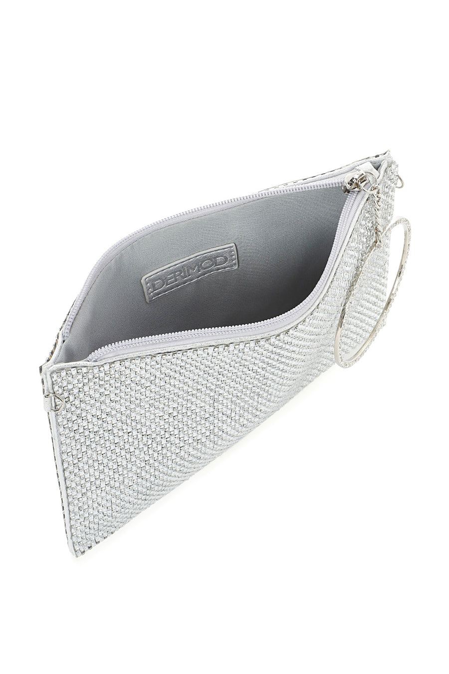 Woman Silver Chain-Strap Rhinestone Evening Bag