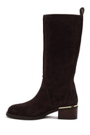 Woman Brown Short Thick-Heeled Suede Boots | Derimod