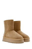 Women's Camel Fur Detailed Thick-Soled Suede Leather Boots | Derimod