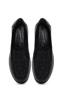 Woman Black Stone-Detail Wedge Heel Leather Comfort Shoes | Derimod