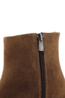 Women's Tan Short Heel Zippered Casual Suede Leather Boots | Derimod