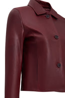Beatrix Women's Burgundy Shirt Collar Short Leather Jacket | Derimod