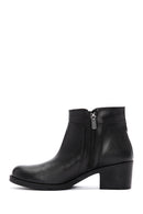 Women's Black Zippered Thick Heeled Leather Boots | Derimod