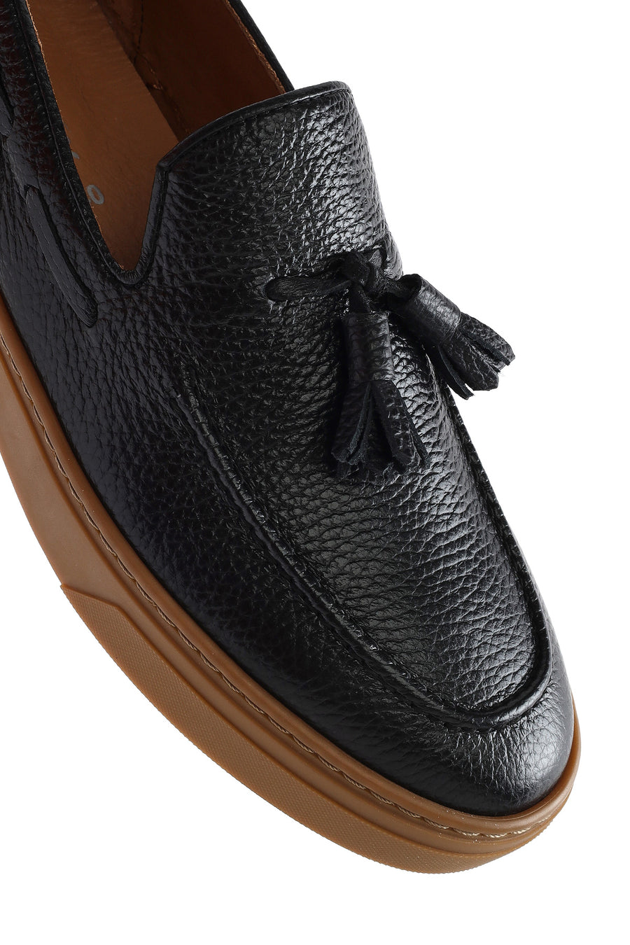 Men's Black Tassel Chunky Sole Leather Loafers