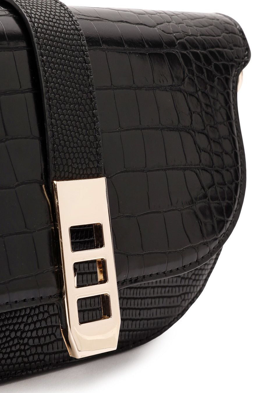 Women's Black Long Strap Crocodile Patterned Shoulder Bag