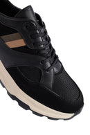 Men's Black Lace-Up Thick Sole Leather Sneakers | Derimod