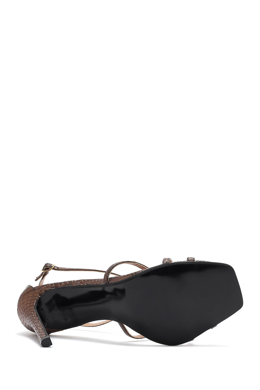Women's Bronze Ankle Strap Patterned High Thin Heel Leather Shoes