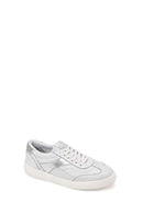 Woman White Lace-Up Chunky Sole Rhinestone Leather Sneaker | Derimod