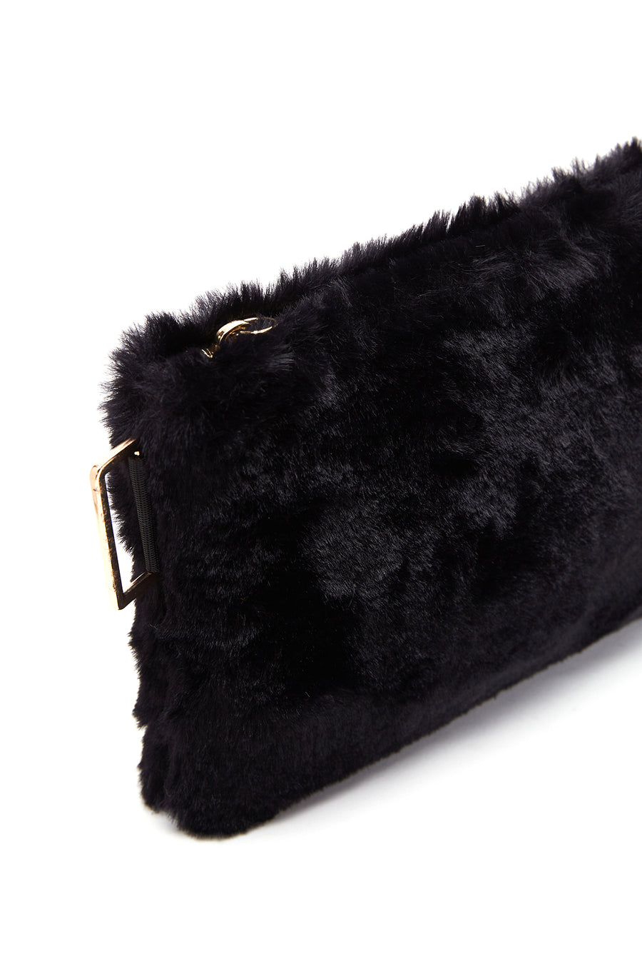 Women's Black Long Strap Plush Clutch Bag