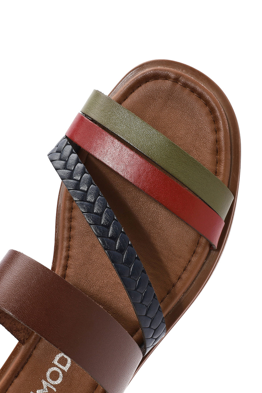 Women's Multicolored Knitted Detailed Leather Slippers
