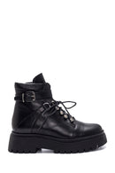Women's Black Leather Buckle Thick Soled Boots | Derimod