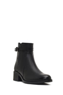 Woman Black Zip Closure Leather Boots | Derimod