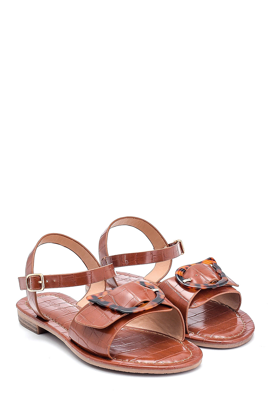 Kadın Kroko Baskılı Casual Sandalet