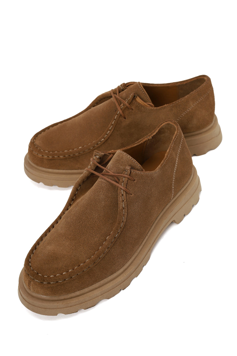 Woman Camel Lace-Up Suede Leather Masculine Shoes