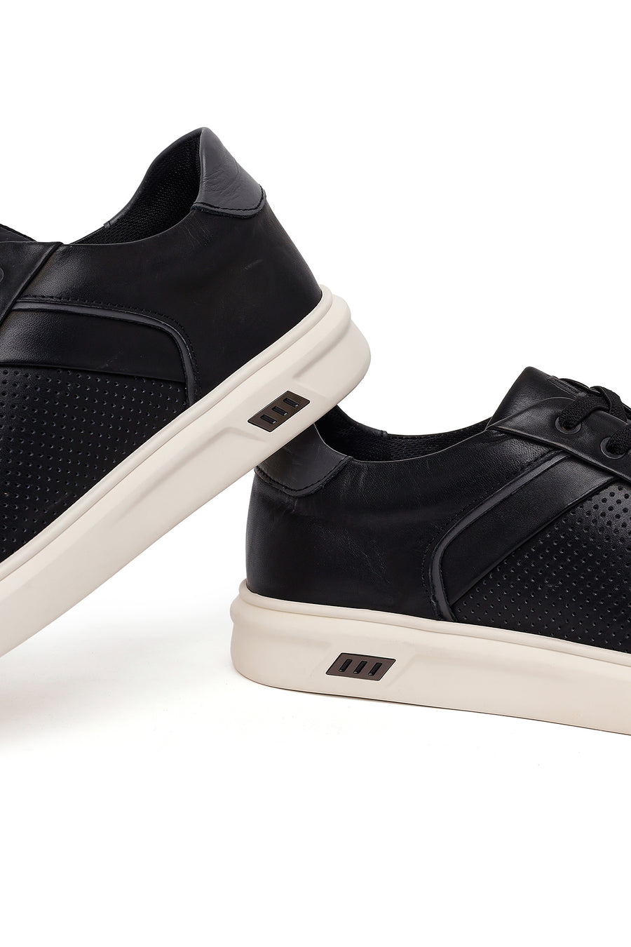 Erkek Siyah Bağcıklı Deri Sneaker