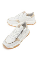 Woman White Lace-Up Zip Closure Thick-Soled Leather Sneaker | Derimod