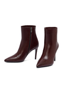 Woman Burgundy Zip Closure High Thin Heel Leather Boots | Derimod