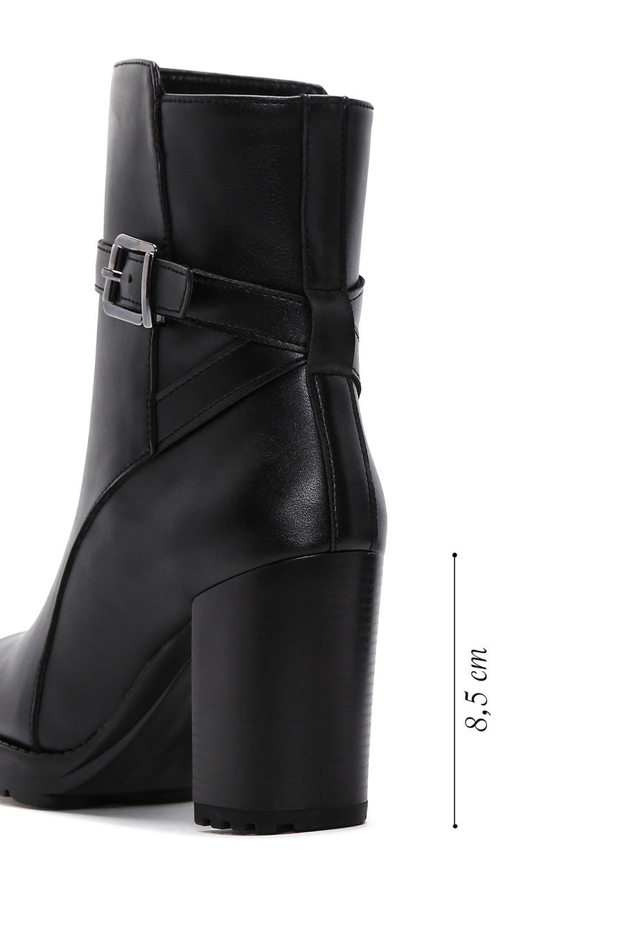 Women's Black Buckle Heeled Boots