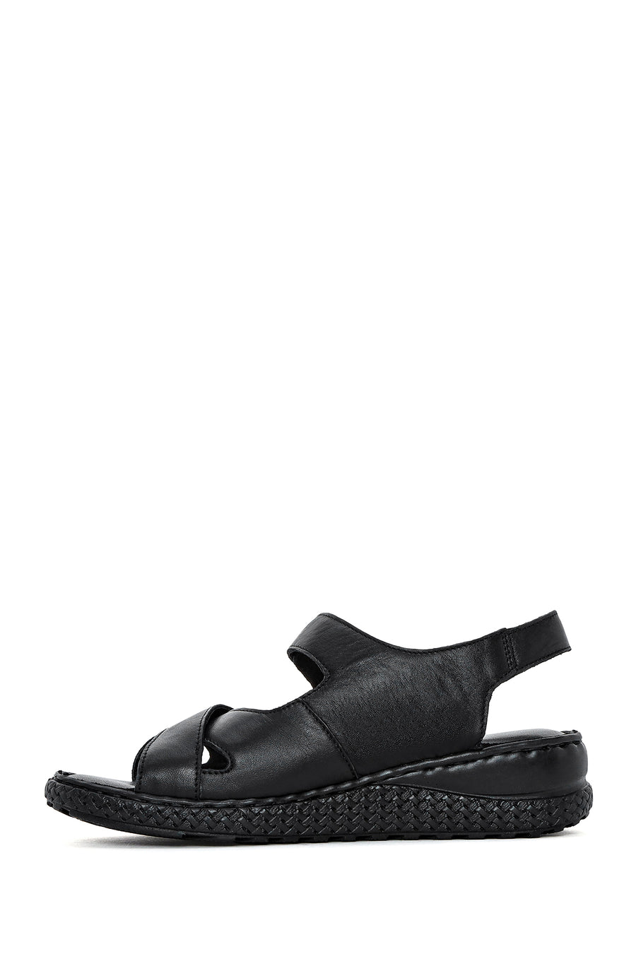 Women's Black Ankle Strap Chunky Sole Leather Comfort Sandals