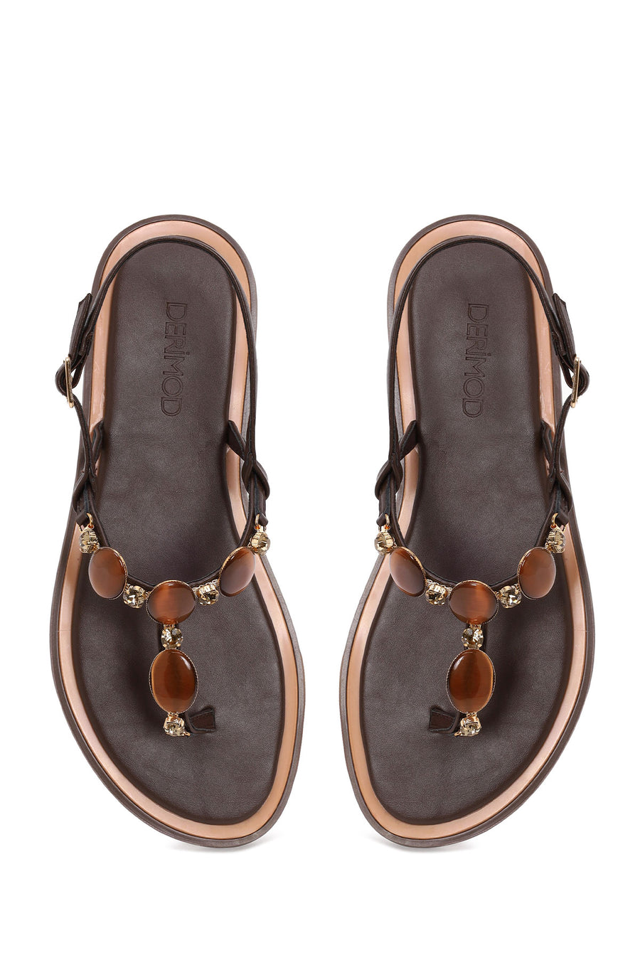 Woman Brown Embellished Toe-Post Sandal