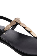 Women's Black Ankle Strap Flip Flop Leather Sandals | Derimod