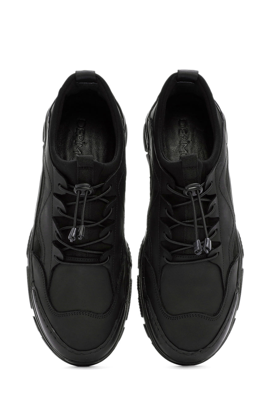 Erkek Siyah Bağcıklı Deri Sneaker