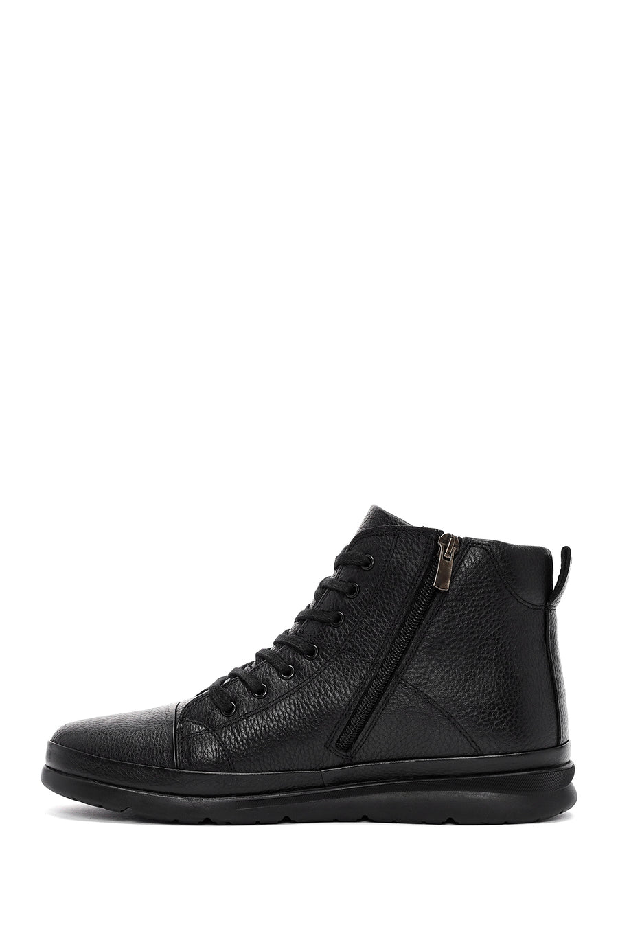 Men's Black Zippered Leather Sports Boots