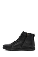 Men's Black Zippered Leather High Top Sneakers | Derimod