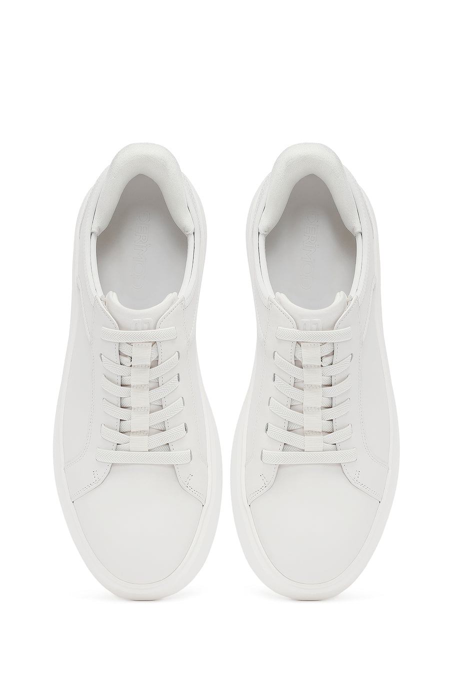 Erkek Beyaz Bağcıklı Kalın Tabanlı Deri Sneaker