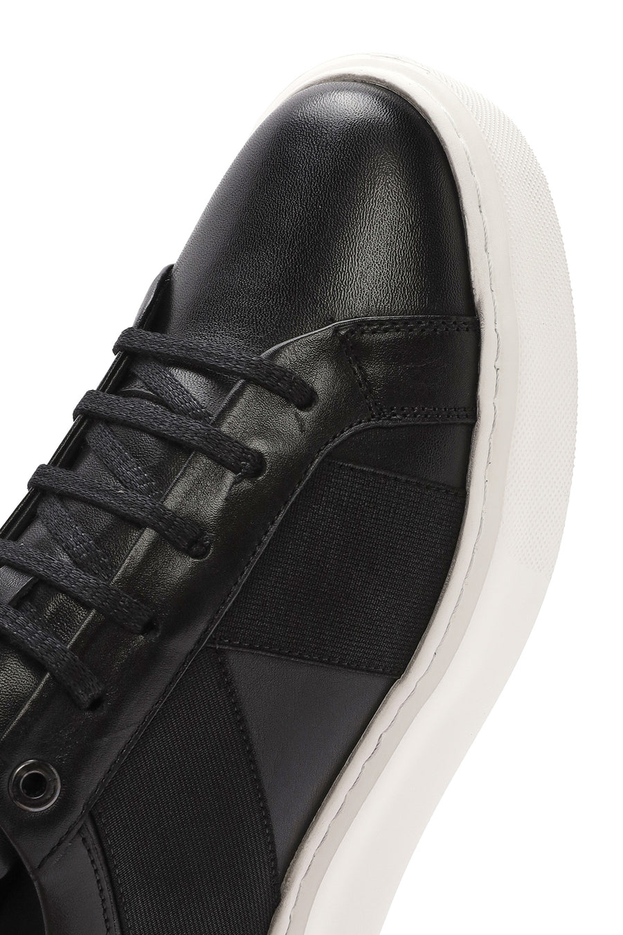 Erkek Siyah Bağcıklı Kalın Tabanlı Deri Sneaker