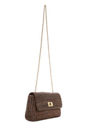 Women's Brown Long Chain Strap Straw Shoulder Bag | Derimod
