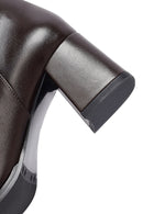 Woman Brown Zip Closure Chunky Heeled Leather Boots | Derimod