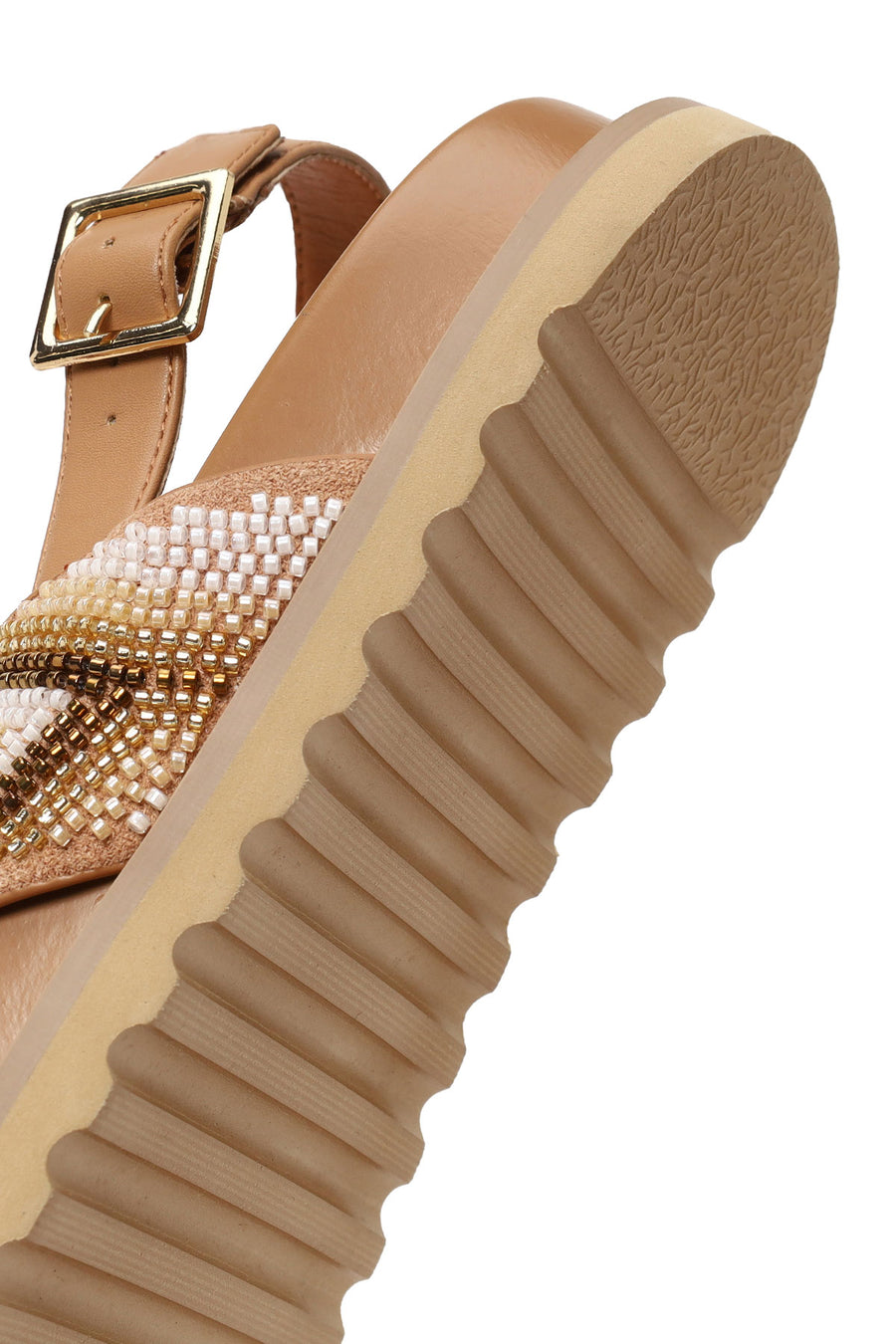 Woman Beige Ankle-Buckle Embellished Sandal