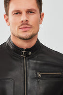 Felibe Men's Black Leather Jacket | Derimod