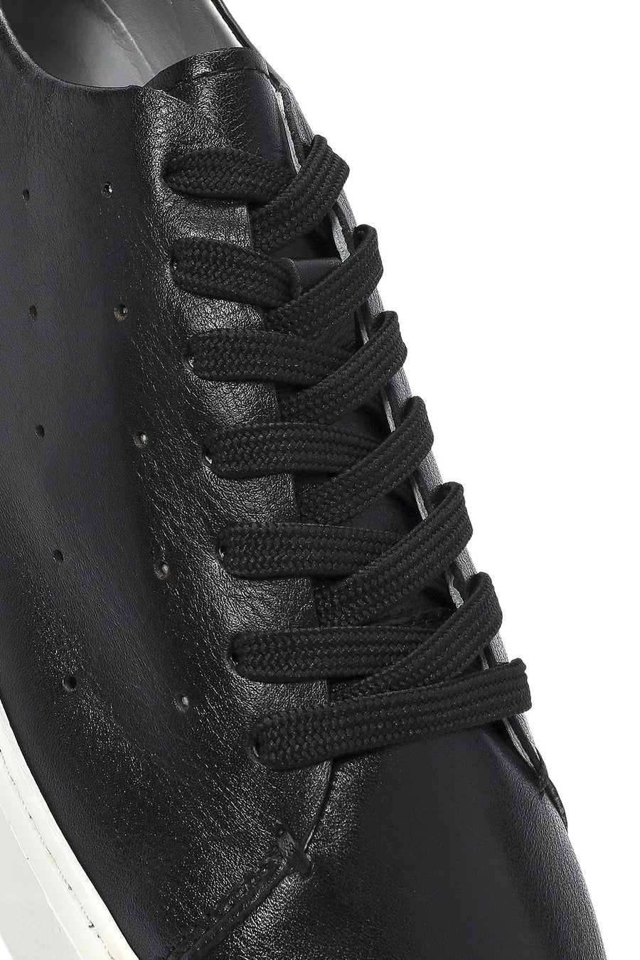 Men's Black Lace-up Thick-Sole Leather Sneaker
