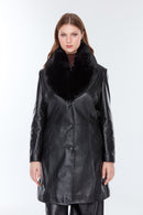 Christina Women's Black Plus Size Leather Coat | Derimod