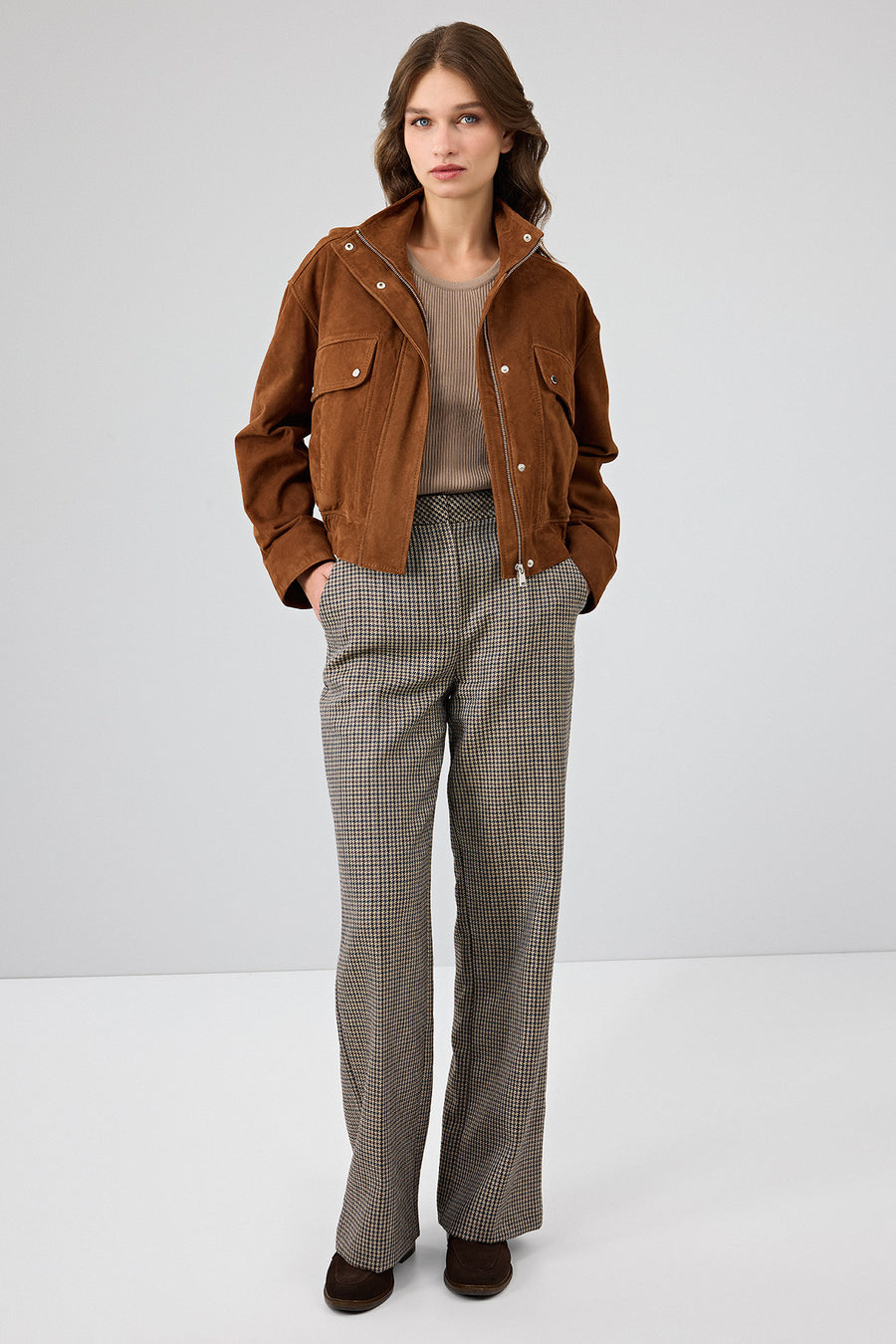 Anita Women's Brown Oversize Short Suede Leather Jacket