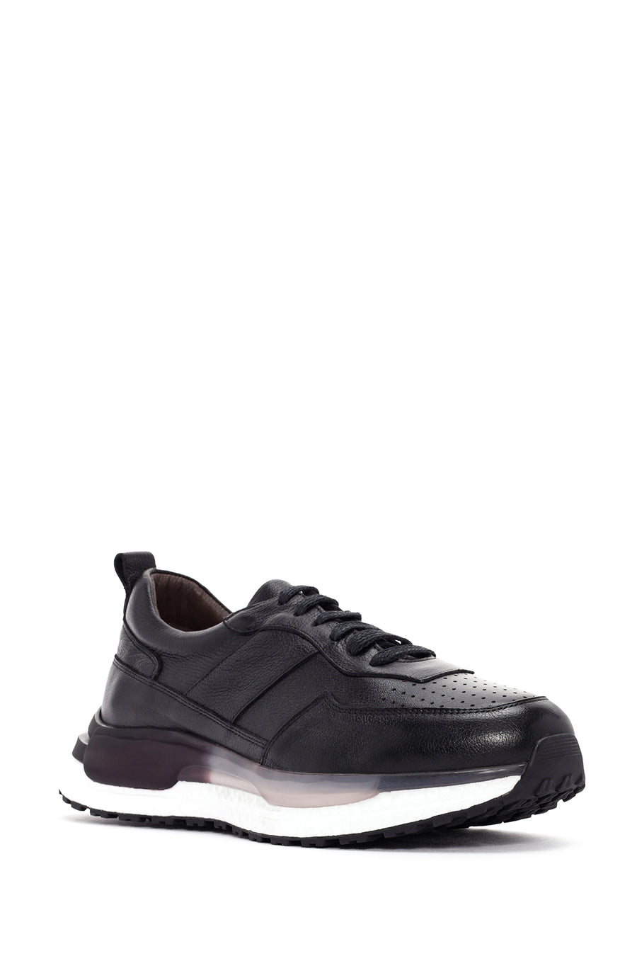 Erkek Siyah Bağcıklı Kalın Tabanlı Deri Casual Sneaker
