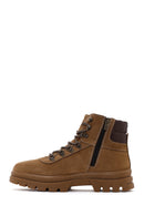 Men's Tan Nubuck Leather Zippered Boots | Derimod