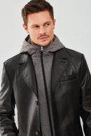 Dias Men's Black Hooded Long Leather Jacket | Derimod