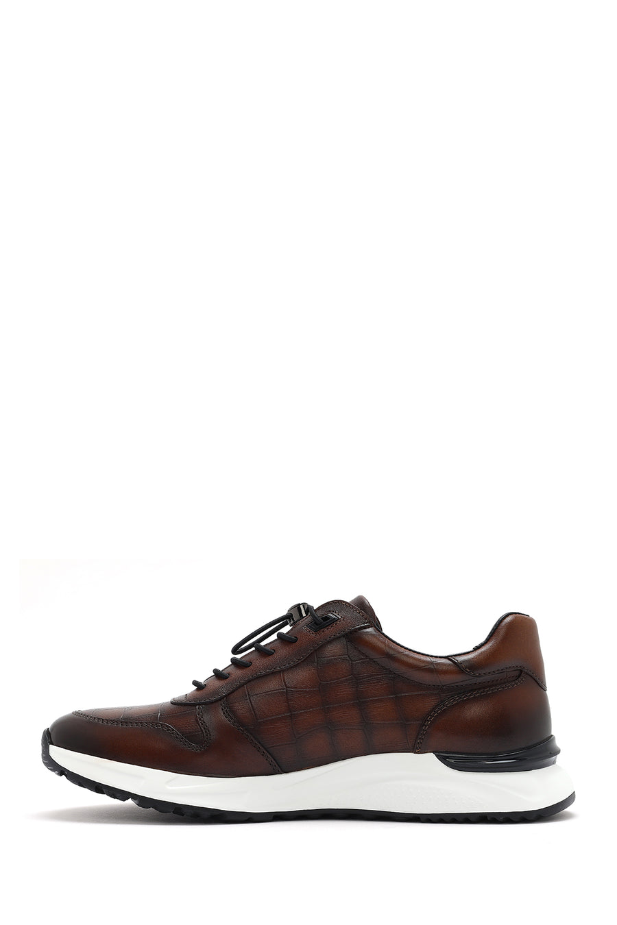 Men's Brown Crocodile Patterned Lace-Up Leather Sneakers