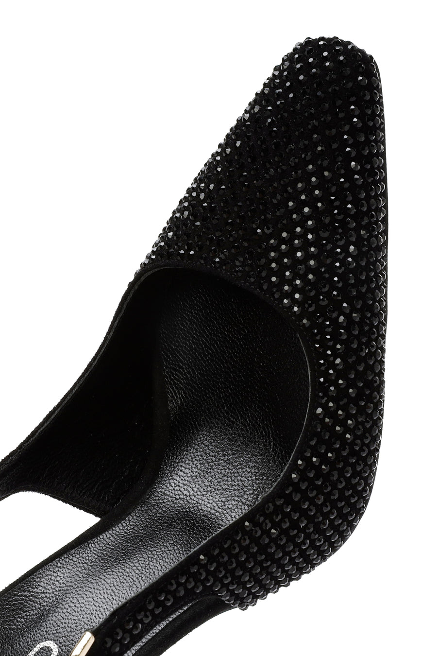 Women's Black Stoned Slingback Heeled Leather Shoes