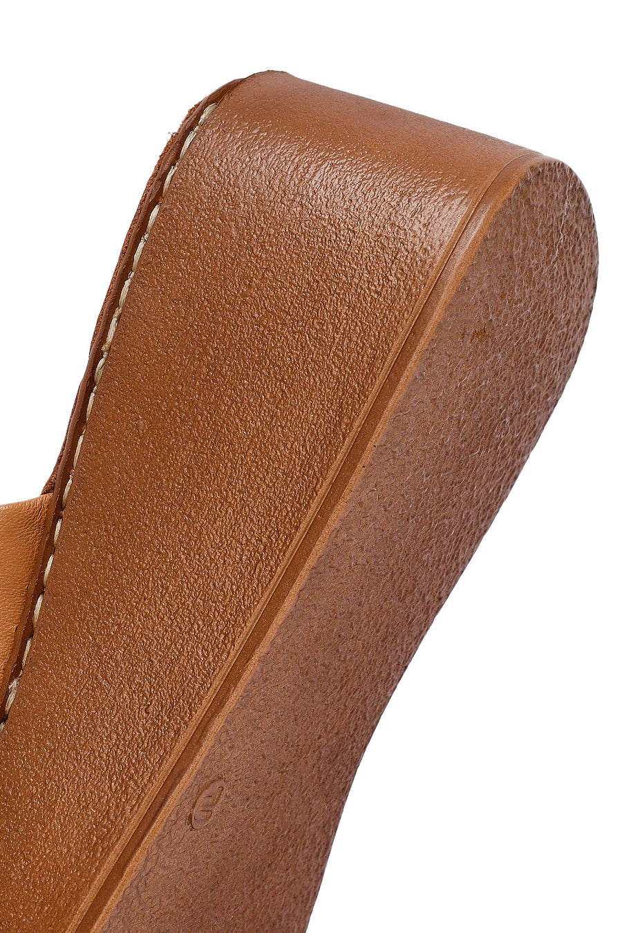 Woman Tan Thick Sole Leather Comfort Slippers