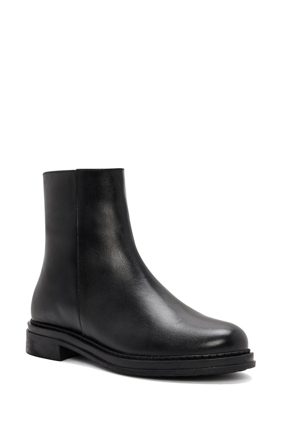 Woman Black Zip Closure Leather Boots