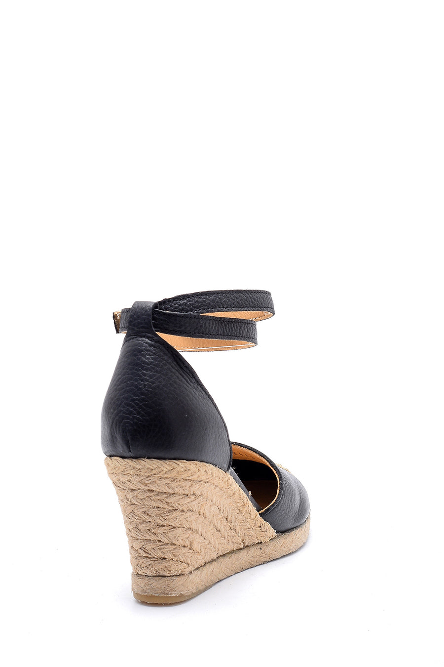 Kadın Deri Hasır Detaylı Dolgu Topuklu Sandalet