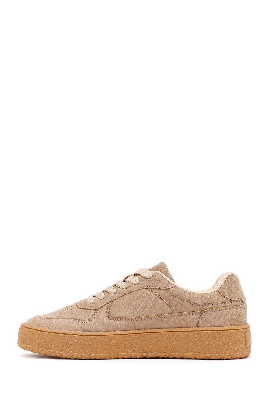 Kadın Bej Bağcıklı Süet Sneaker